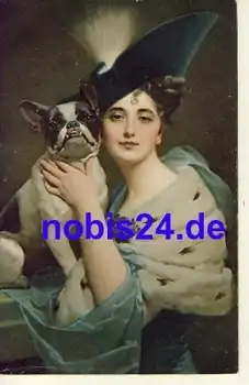 Dame mit Hut und Hund Künstlerkarte *ca.1915