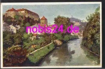 Tübingen Alleenbrücke Künstlerkarte *ca.1930
