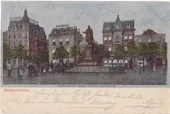 Bremerhaven Marktplatz mit Bürgermeister schmidt-Denkmal Seidenkarte o 28.8.1901