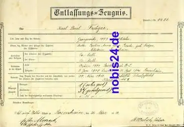 Rosenhain Schule  Entlassungs Zeugnis *1912