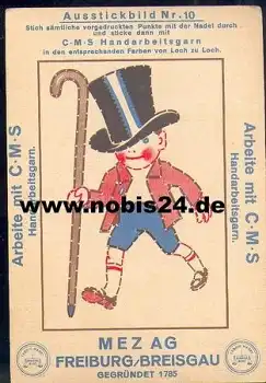 Junge mit Zylinder Ausstickbild *ca 1930