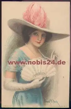 Dame mit Fächer Künstlerkarte Frank N Desch Lillian *ca. 1920