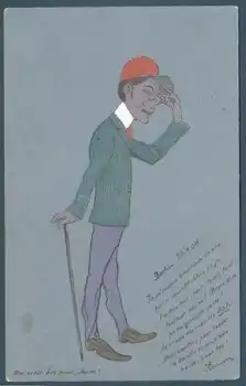 Mann mit Stock Handgemahlt o 23.7.1904