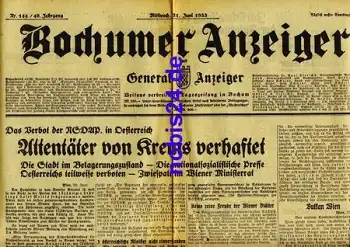 Bochumer Anzeiger 144 Zeitung 1933