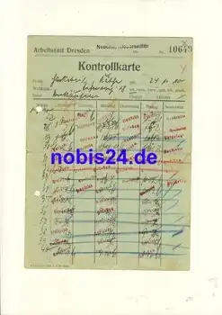 Dresden Kontrollkarte vom Arbeitsamt 1931