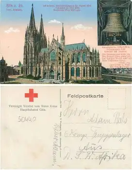 Köln Dom Kaiserglocke Vereinigte Vereine vom Roten Kreuz Hauptbahnhof gebr. um 1915