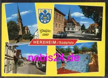 67273 Herxheim Südpfalz Freibad Kirche o 20.8.1976