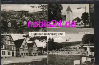 57271 Hilchenbach Freibad Kirche Markt o 28.6.1963