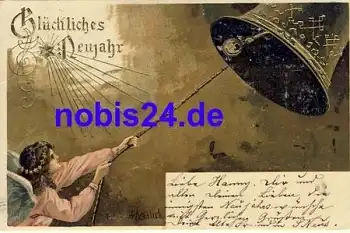Neujahr Künstlerkarte Mailick Nr.4973 Engel mit Glocke o 1903
