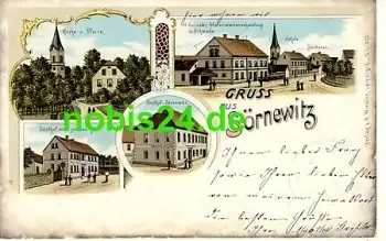 04758 Sörnewitz Litho Gasthöfe Kirche Schule o 1906