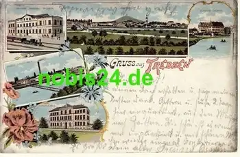 04687 Trebsen Litho Bahnhof Schule Fabrik o 1903