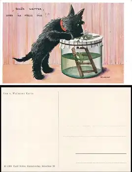 Hund mit Wetterfrosch Künstlerkarte Irm von Walmont *ca.1920