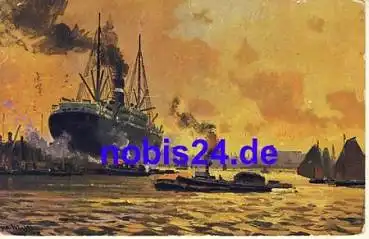 Hochseeschiff Im Hafen Künstlerkarte o 1916