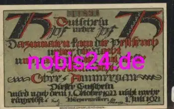 82487 Oberammergau Notgeld 75 Pfennige um 1920
