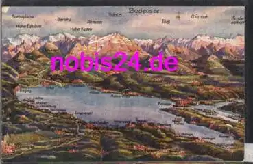 88085 Bodensee mit Umgebung Künstlerkarte Marschall *ca.1920