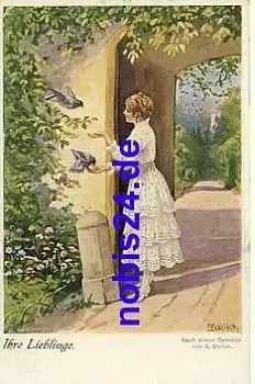 Frau mit Tauben Künstlerkarte Mailick Serie 4263/2 *ca.1920