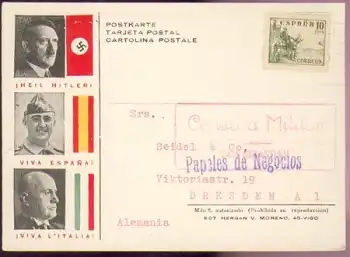 Propaganda Adolf Hitler und Franco Mousolini, Militärzensurstempel Spanien