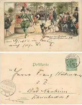 Frauenbewegung Dame in Hosen Litho Künstlerkarte A. Michaelis o 24.8.1898