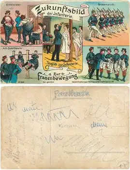 Frauenbewegung Zukunftsbild der Infanterie Litho um 1905