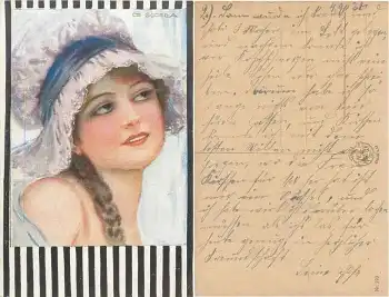 Dame mit Hut Künstlerkarte CE Godella 270 gebr. 1920