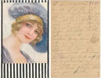 Dame mit Hut Künstlerkarte CE Godella 272 gebr. 1920