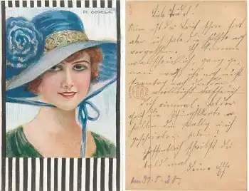 Dame mit Hut Künstlerkarte CE Godella 271 gebr. 1920