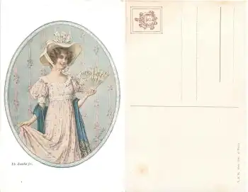 Dame mit Fächer Künstlerkarte Th. Zasche * um 1910