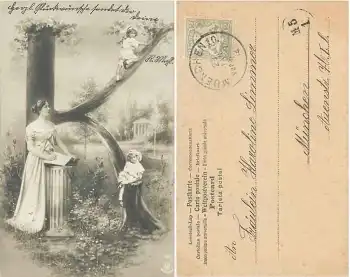 Buchstabenkarte "K" schreibende Frau o 29.1.1904