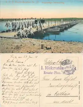 Sächsisches Pionier Bataillon Nr. 2 Brückenschlag Feldpoststempel Ersatz- Pion.- Battl. 22 o 25.1.1915