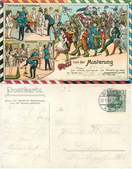 Gruss von der Musterung Frauenbewegung Litho o 22.4.1907