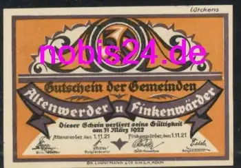 21129 Altenwerder Notgeld 50 Pfennige 1921