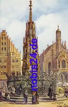 Nürnberg Schöner Brunnen Künstlerkarte *ca.1920