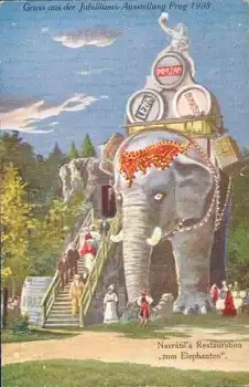 Prag 1908 Jubiläums-Ausstellung * Navratil`s Restaurant "zum Elephanten"