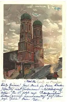 München Frauenkirche Künstlerkarte Heinrich Kley o 1.5.1902