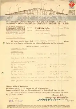 02681 Kirschau/Sa. Baumwollspinnerei Gebrüder Friese AG Briefkopf mit Fabrikansicht 1941