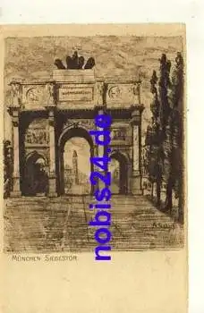 München Siegestor Künstlerkarte o 1917