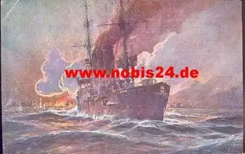 Kreuzer Emden vor Madras Künstlerkarte Willy Stöwer *ca. 1915