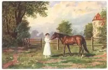 Hoffmann A. Künstlerkarte Frau mit Pferd * ca.1920