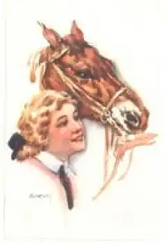 Frauenkopf mit Pferd Künstlerkarte * ca, 1920