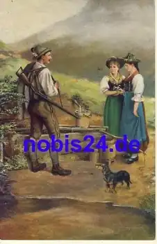 Jäger mit Dackel Künstlerkarte *ca.1915