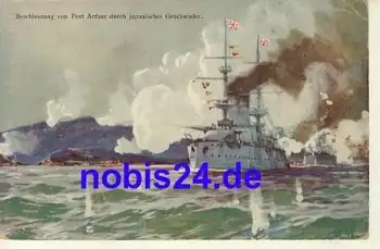 Japanische Kriegsschiffe Beschiessung von P. Arthur Künstlerkarte Willy Stöwer *ca.1915
