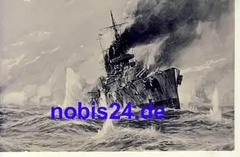 Kriegsschiffe - Seegefecht Nordsee Künstlerkarte Willy Stöwer *ca.1915