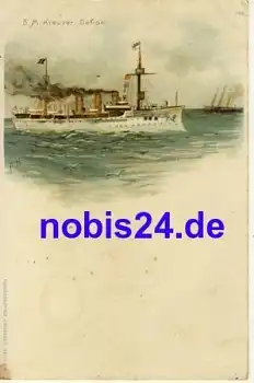 S.M. Kreuzer "Gefion" Kriegsschiff Litho *ca.1900