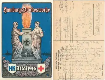 Hamburg Dankeswoche Mai 1916 Rotes Kreuz Künstlerkarte o 8.12.1916