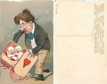 Vater mit Babywiege Prägekarte Serie 5677 um 1905
