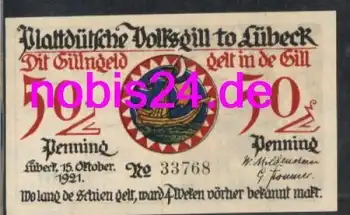 Lübeck Notgeld Dräger 50 Pfennige um 1920