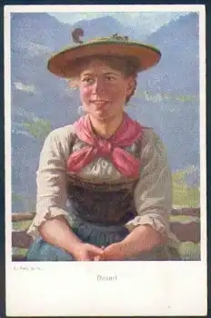 Bayern Tracht "Reserl" Künstlerkarte E. Rau * ca. 1920