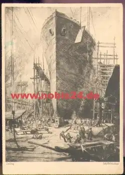 Schiffsneubau Künstlerkarte Zeising Werbekarte Eduscho o 19.5.1949