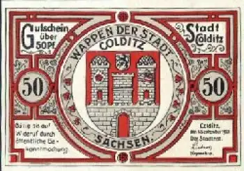 04680 Colditz Städtenotgeld 50 Pfg. * 1921