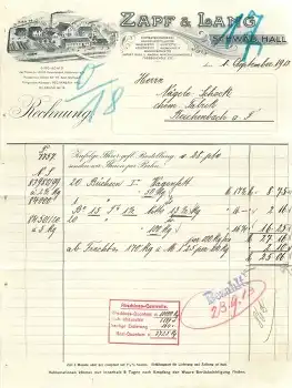 74523 Schwäbisch Hall Zapf & Lang Fettchemie Briefkopf  mit Fabrikansicht 1.9.1913